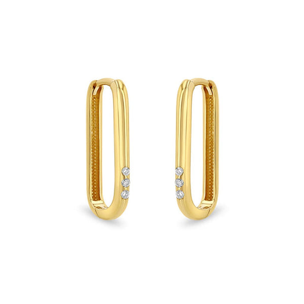 3 Diamond Thick Large Oval Hinge Hoops - 1